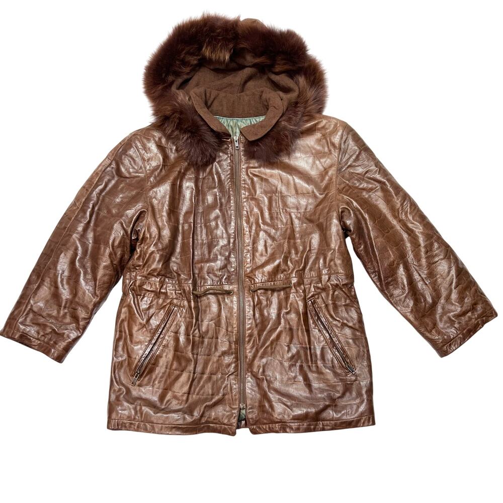 Italian Genuine Leather Jacket Vera Pelle Women 42 Vintage 1980s Brown Full Zip